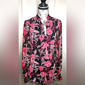 NWOT - White House Black Market Red and Black Floral Blouse - XS